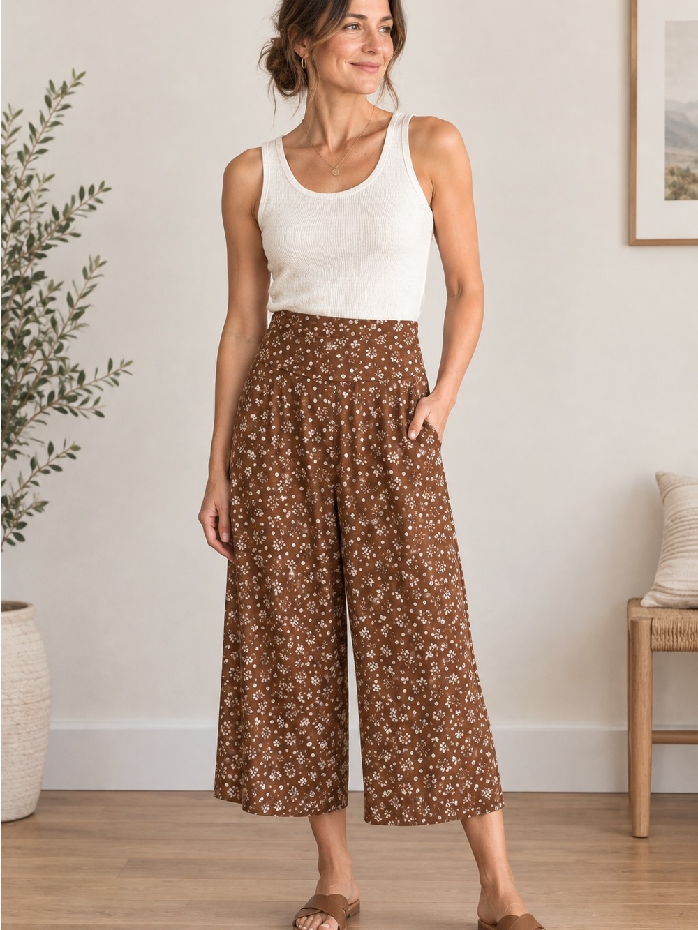 Toad&Co Brown Floral Wide-Leg Culottes